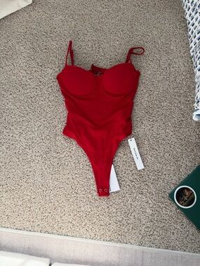 Reformation Red Structured Underwire Bodysuit